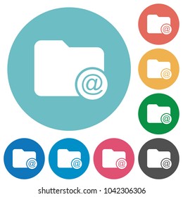 Directory email flat white icons on round color backgrounds
