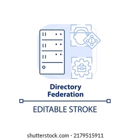 Directory Föderation hellblaues Konzept Symbol. Directory-Dienst abstrakte Idee dünne Linie Illustration. Zugriff auf Systeme. Einzeln Umrisszeichnung. Bearbeitbarer Strich. Arial, Myriad Pro Fett Schriftarten verwendet