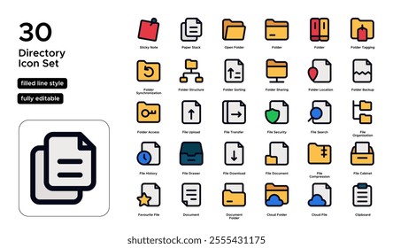 Directory Filled Line Icon Set: File Management, Folders, and Organizational Tools Icons