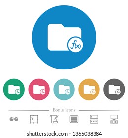 Directory functions flat white icons on round color backgrounds. 6 bonus icons included.
