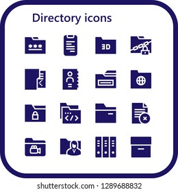  directory icon set. 16 filled directory icons. Simple modern icons about  - Folder, Phone book, Folders, Archive