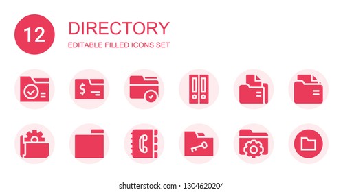 directory icon set. Collection of 12 filled directory icons included Folder, Folders, Contact book