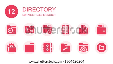 directory icon set. Collection of 12 filled directory icons included Folder, Folders, Contact book