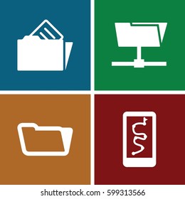 directory icons set. Set of 4 directory filled icons such as folder, document in folder