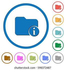 Directory info flat color vector icons with shadows in round outlines on white background