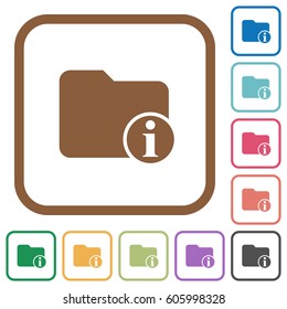 Directory info simple icons in color rounded square frames on white background