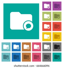 Directory notifications multi colored flat icons on plain square backgrounds. Included white and darker icon variations for hover or active effects.