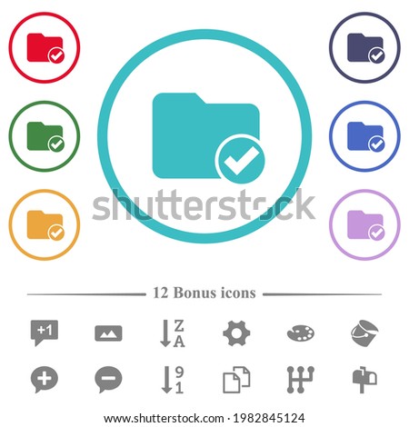 Directory ok flat color icons in circle shape outlines. 12 bonus icons included.