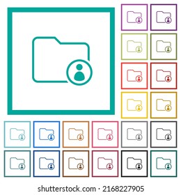 Directory owner outline flat color icons with quadrant frames on white background