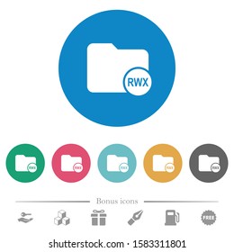 Directory permissions flat white icons on round color backgrounds. 6 bonus icons included.