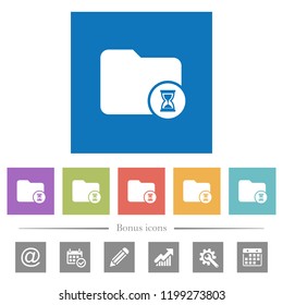 Directory processing flat white icons in square backgrounds. 6 bonus icons included.