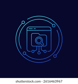 directory search icon, folder and magnifying glass, linear design