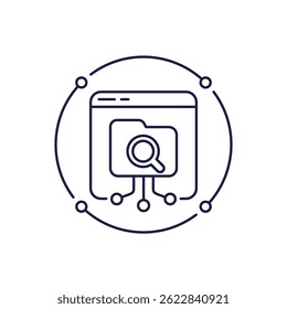 Icono de búsqueda de directorios, carpeta y lupa en el diseño de línea