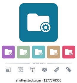 Directory settings white flat icons on color rounded square backgrounds. 6 bonus icons included