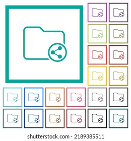 Directory share outline flat color icons with quadrant frames on white background