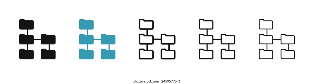 Directory structure sign set. Data sub folder hierarchy sign for UI designs.