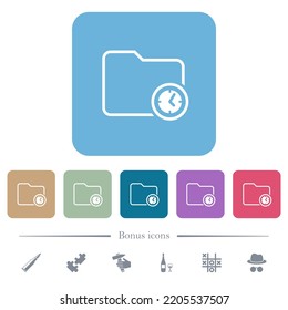 Directory time outline white flat icons on color rounded square backgrounds. 6 bonus icons included