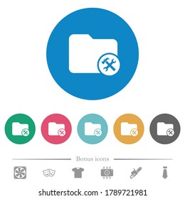 Directory tools flat white icons on round color backgrounds. 6 bonus icons included.