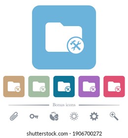 Directory tools white flat icons on color rounded square backgrounds. 6 bonus icons included