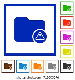 Directory warning flat color icons in square frames on white background