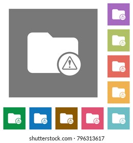 Directory warning flat icons on simple color square backgrounds