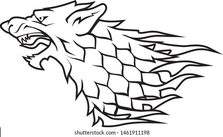 Direwolf Head White Symbol, Abstract Line Art