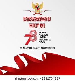 Dirgahayu HUT RI. Translation: Happy 78th Independence Day Indonesia, social media post template white red background
