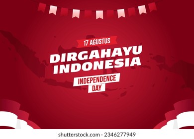 Dirgahayu Indonesia 17 Agustus. Happy Independence Day Gradient Background with Flags and Map Island Vector Illustration