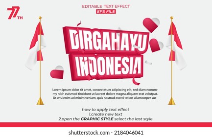 dirgahayu indonesia 3d text effect, font editable, typography indonesia independence day template