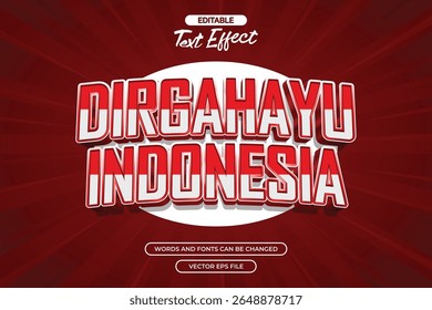 Dirgahayu Indonesia efecto de texto editable con fondo de cómic rojo
