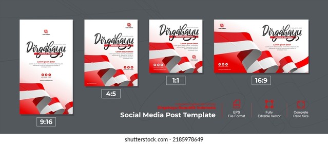 Dirgahayu Indonesia Independence Day Banner Social Media Post Template Set. Complete resolution size 
