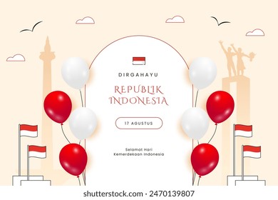 Dirgahayu Republik Indonesia, Feliz Día de la Independencia de Indonesia, Plantilla de diseño plano para la celebración de Indonesia.