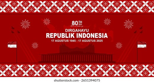 "Dirgahayu Republik Indonesia - 17 Agustus 2025. Tradução Feliz Aniversário da República da Indonésia - 17 de agosto de 2025). Um design vetorial elegante para celebrar o Dia da Independência da Indonésia.