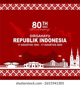 Dirgahayu Republik Indonesia – 17 Agustus 2025. Translation Happy Anniversary of Republic of Indonesia – August 17, 2025. An elegant vector design to celebrate Indonesian Independence Day.