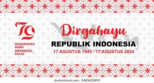 Dirgahayu Republik Indonesia, Translation: Happy 79th Independence day of Indonesia, with the slogan Nusantara Baru Indonesia Maju, white red banner template design vector