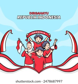 dirgahayu republik indonesia translation independence day of indonesia greeting hand drawn, for social media post and banner