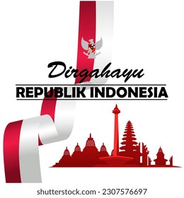 Dirgahayu republik indonesia,17 agustus, 3d vector template design illustration