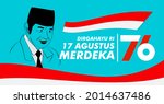 dirgahayu RI 17 agustus (August) is mean Indonesia Independence day banner template. Vector with red and white color and people carrying flags illustration