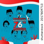 dirgahayu RI 17 agustus (August) is mean Indonesia Independence day banner template. Vector with red and white color and people carrying flags illustration