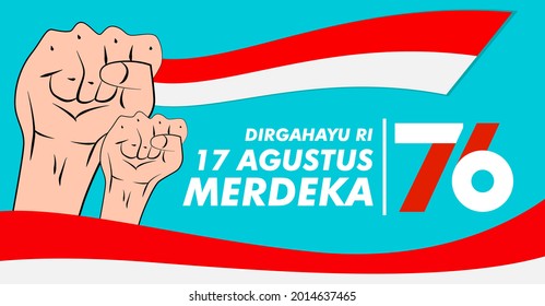 dirgahayu RI 17 agustus (August) is mean Indonesia Independence day banner template. Vector with red and white color and people carrying flags illustration