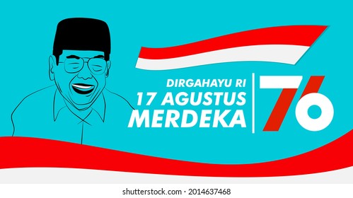 dirgahayu RI 17 agustus (August) is mean Indonesia Independence day banner template. Vector with red and white color and people carrying flags illustration