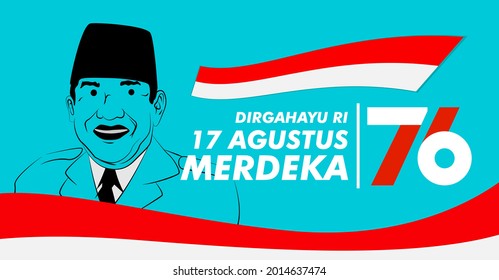 dirgahayu RI 17 agustus (August) is mean Indonesia Independence day banner template. Vector with red and white color and people carrying flags illustration