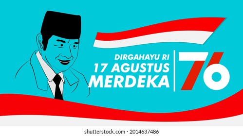 dirgahayu RI 17 agustus (August) is mean Indonesia Independence day banner template. Vector with red and white color and people carrying flags illustration