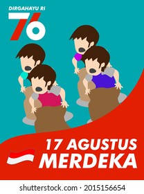 dirgahayu RI 17 agustus (August) is mean Indonesia Independence day banner template. Vector with red and white color and people carrying flags illustration
