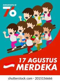 dirgahayu RI 17 agustus (August) is mean Indonesia Independence day banner template. Vector with red and white color and people carrying flags illustration