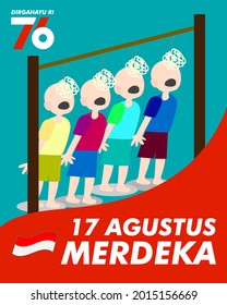 dirgahayu RI 17 agustus (August) is mean Indonesia Independence day banner template. Vector with red and white color and people carrying flags illustration