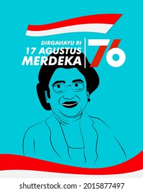 dirgahayu RI 17 agustus (August) ist Indonesien Independence Day Banner-Vorlage. Vektorgrafik mit Rot-Weiß-Farbe und Menschen, die Flaggen tragen