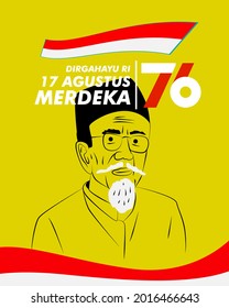 dirgahayu RI 17 agustus (August) is mean Indonesia Independence day banner template. Vector with red and white color and people carrying flags illustration