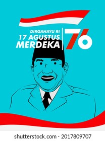 dirgahayu RI 17 agustus (August) ist Indonesien Independence Day Banner-Vorlage. Vektorgrafik mit Rot-Weiß-Farbe und Menschen, die Flaggen tragen