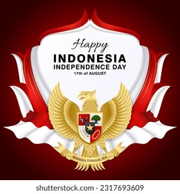 Dirgahayu RI Ke-78 background design with garuda, ribbon, and indonesia flag